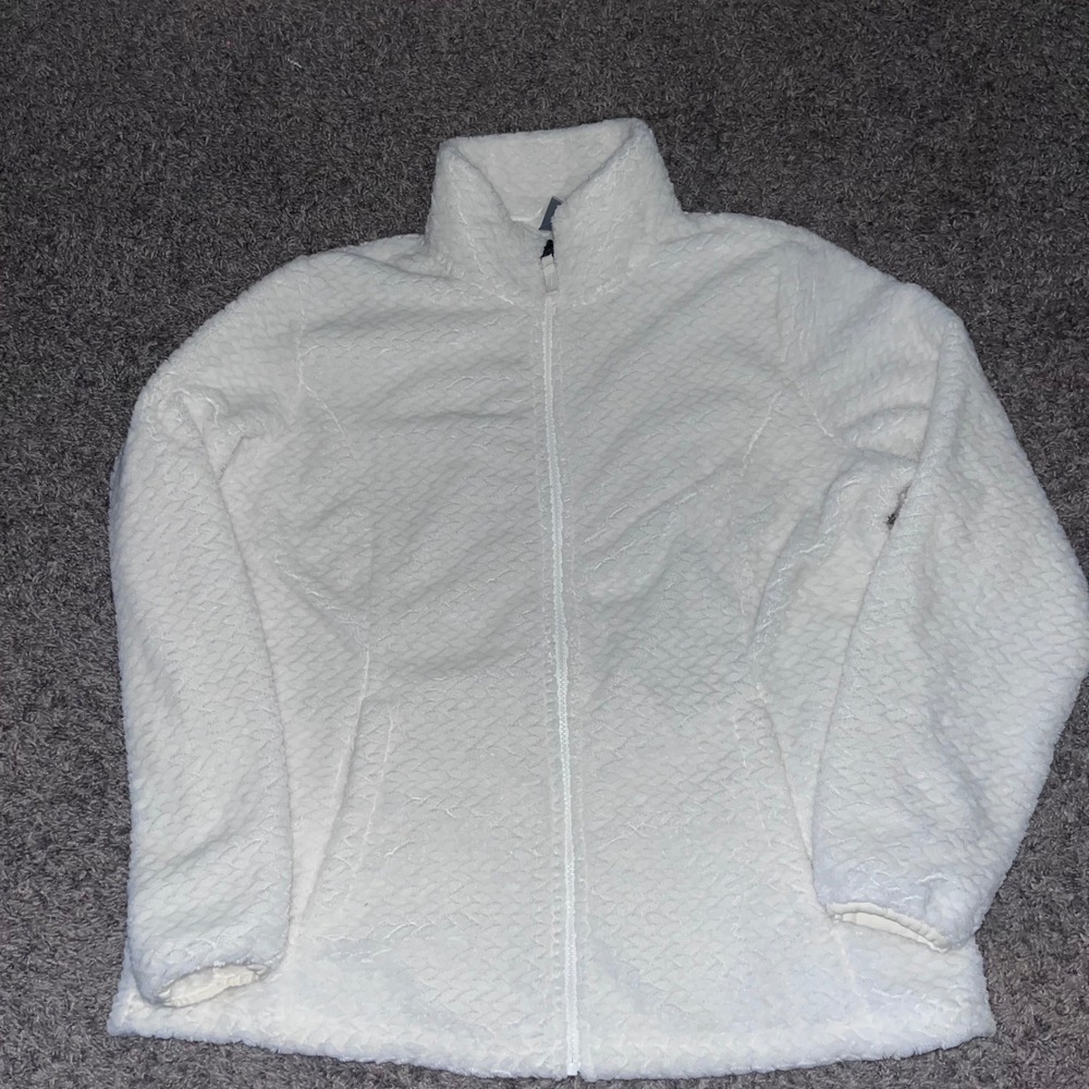 FREE2B Womens White Faux Fur Fleece Full Zip Jacket Textured XL 1614516